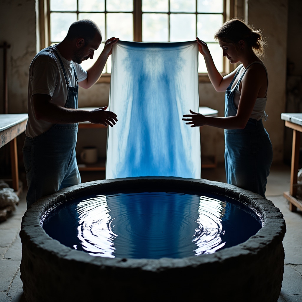 Tecnica di tintura in vasca con tessuto immerso nel bagno colorante vegetale